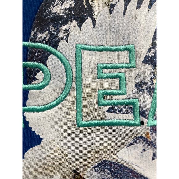 Genuine Authentic Garment Embroidered Peace Hoodie Sweatshirt Mens Medium Blue - Picture 4 of 6